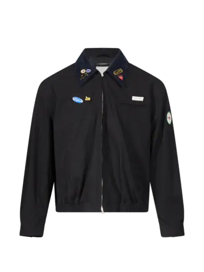Song For The Mute badge-embellished corduroy-collar jacket - Black