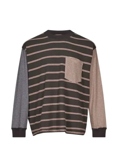 Song For The Mute patchwork striped T-shirt - Brown