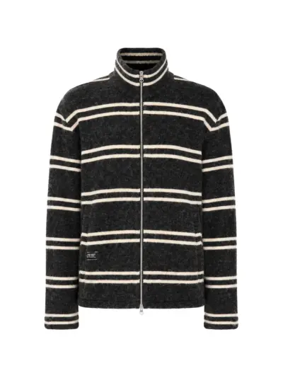 Song For The Mute rugby-stripe funnel-neck cardigan - Grey