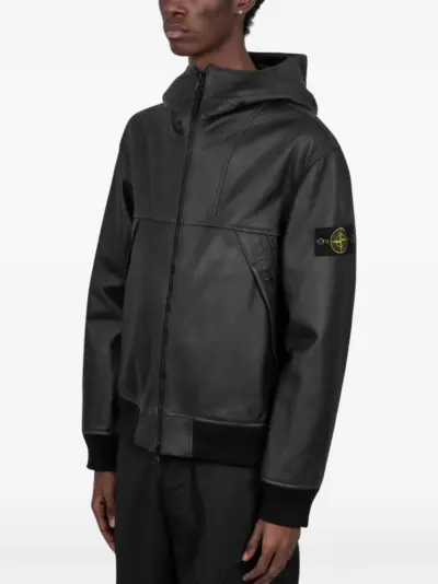 Stone Island 0100004 textured leather jacket - Black