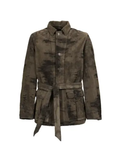 Taakk belted jacquard-denim jacket - Brown