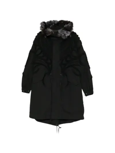 Taakk ruffle-trimmed faux-fur trim coat - Black