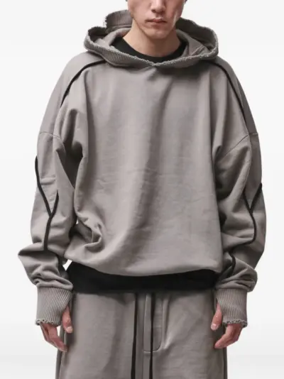Thom Krom piping-detail raw-edge hoodie - Grey