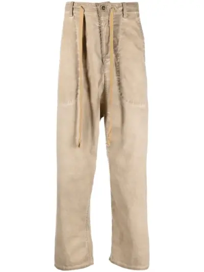 Uma Wang distressed-effect drop-crotch trousers - Brown
