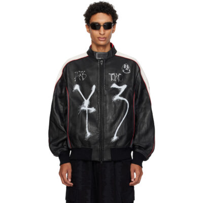 Y-3 Black Chito Edition Graphic Leather Biker Jacket