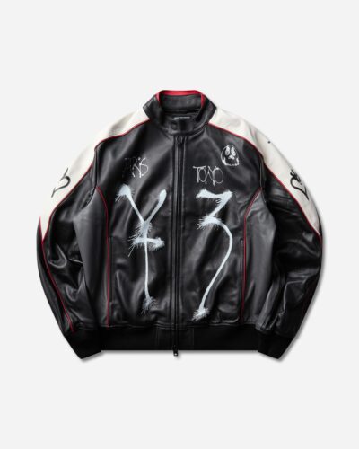 Y-3 CHITO Graphic Leather Biker Jacket Black