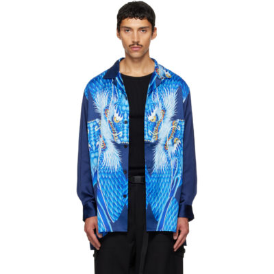 Y-3 Navy Satin Graphic 'Dragon' Shirt