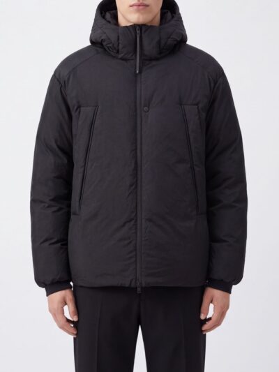 Y-3 Short Puffer Jacket in Polyester with Padded Hood and High Neck