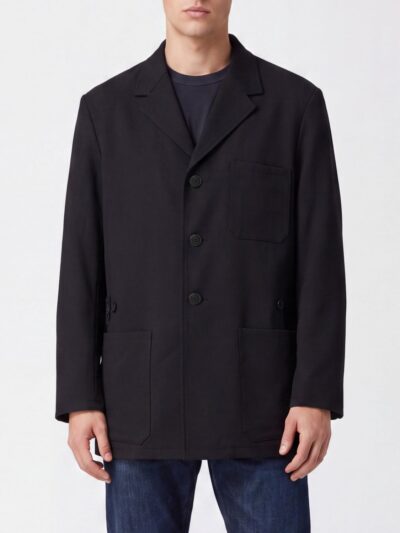 Y-3 Single-Breasted Short Coat in Wool Blend with Lapel Collar