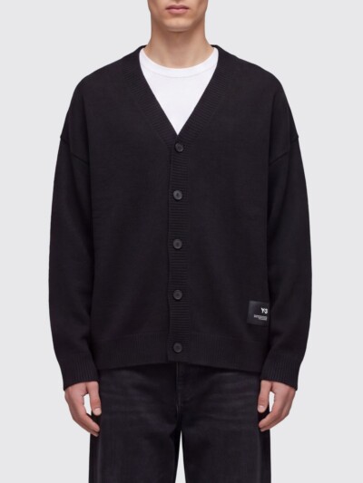Y-3 V-Neck Cardigan in Merino Wool Blend with All-Over Graphic Print