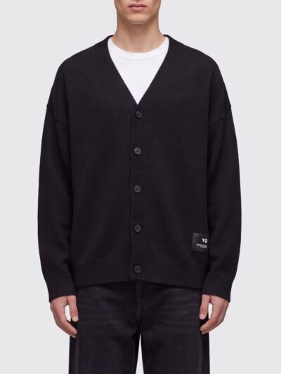 Y-3 V-Neck Cardigan in Merino Wool Blend with All-Over Graphic Print