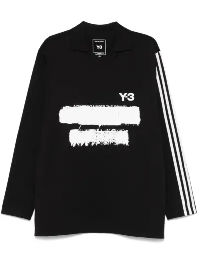 Y-3 graphic-logo long-sleeves polo shirt - Black