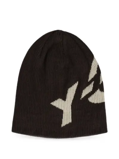 Y-3 ribbed-knit intarsia beanie hat - Black