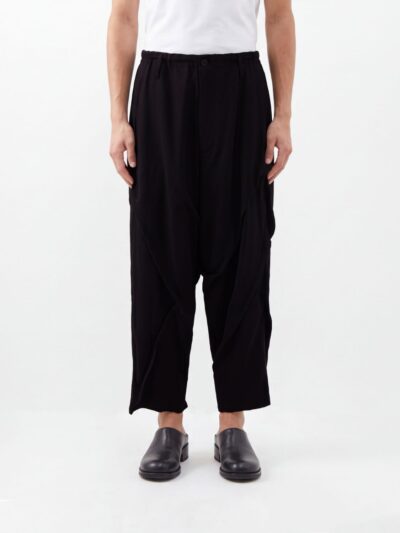 YOHJI YAMAMOTO Mid-Rise Draped Wide-Leg Trousers in Pure Wool