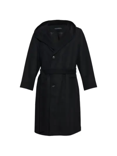 Yohji Yamamoto belted hooded coat - Black