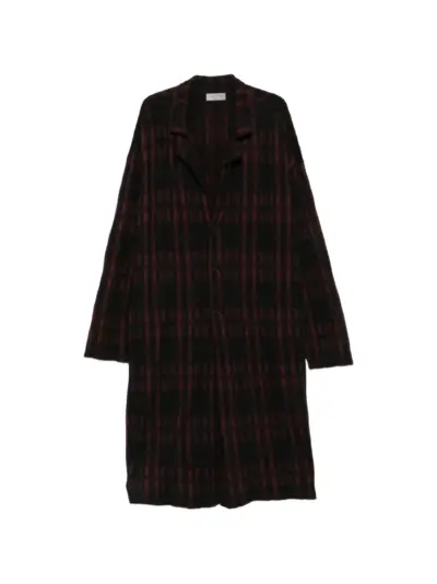 Yohji Yamamoto check-pattern notched-lapel coat - Black
