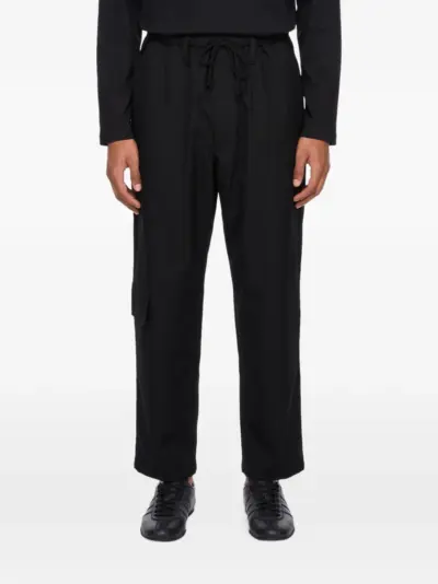 Yohji Yamamoto drawstring-waist gabardine cargo pants - Black