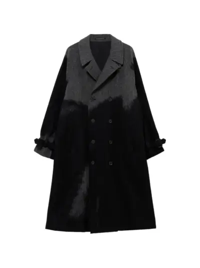 Yohji Yamamoto herringbone-pattern double-breasted coat - Black
