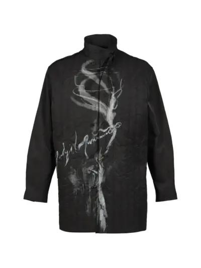 Yohji Yamamoto logo-print padded coat - Black