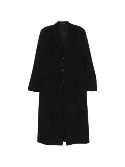 Yohji Yamamoto pinstripe-pattern notched-lapels coat - Black