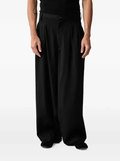 Yohji Yamamoto pleated wide-leg wool trousers - Black