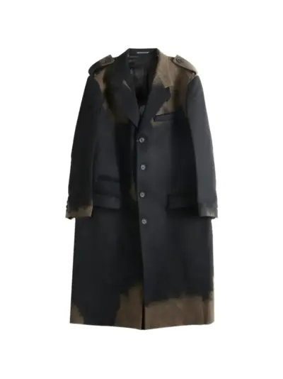 Yohji Yamamoto sprayed-effect epaulette single-breasted coat - Black