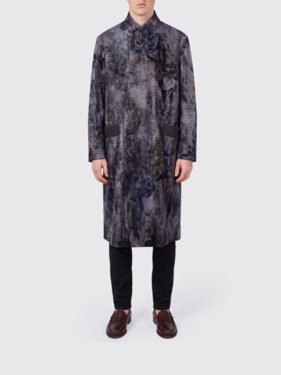 ZIGGY CHEN Double-Breasted Long Velvet Coat with Paisley Pattern and High Neck