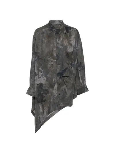Ziggy Chen abstract-print asymmetric shirt - Grey