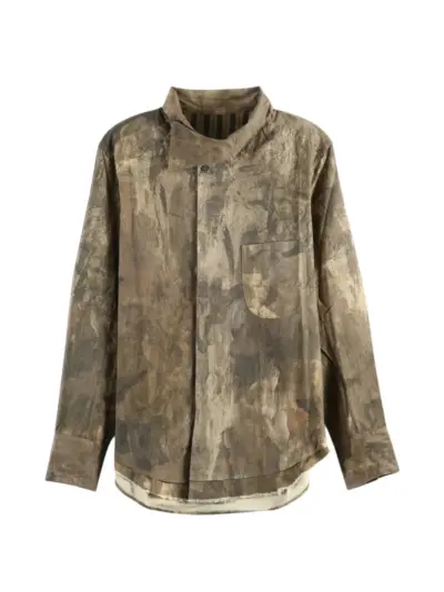Ziggy Chen abstract-print layered-hem shirt - Green