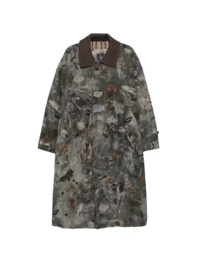 Ziggy Chen abstract-print spread-collar coat - Grey