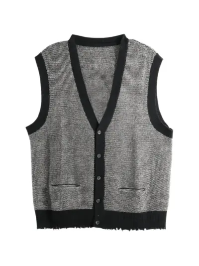 Ziggy Chen button-up knitted sleeveless cardigan - Grey