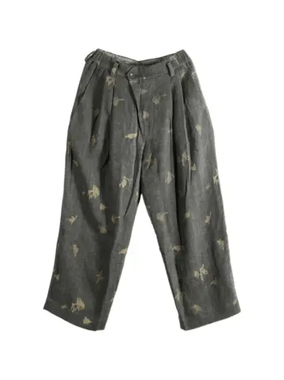 Ziggy Chen graphic-print pleated wide-leg trousers - Grey