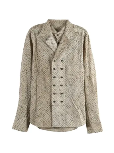 Ziggy Chen grid-pattern double-breasted shirt - Neutrals