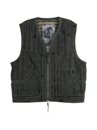 Ziggy Chen paint-splatter herringbone gilet - Grey