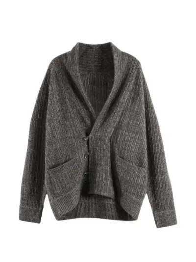 Ziggy Chen ribbed-knit shawl-collar cardigan - Grey