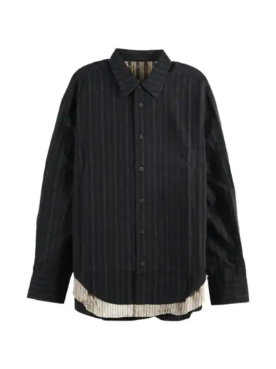 Ziggy Chen striped layered-effect shirt - Black