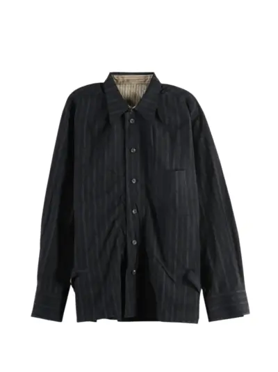 Ziggy Chen vertical-stripe ruched shirt - Black