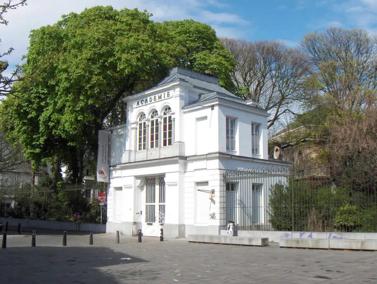 Neoclassical entrance pavilion of the Royal Academy of Fine Arts Antwerp on Mutsaardstraat