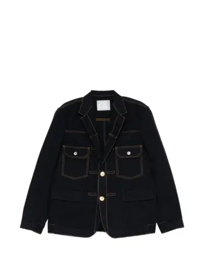 sacai contrast-stitch single-breasted blazer - Blue