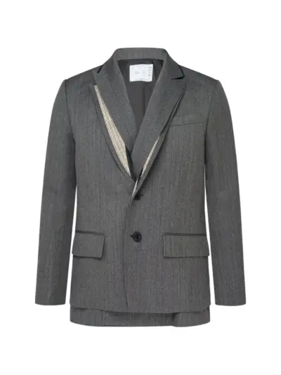 sacai layered-panel wool jacket - Grey