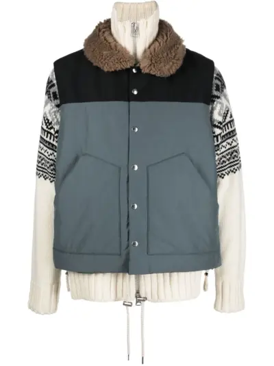 sacai padded shearling-collar jacket - Grey