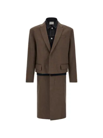 sacai wool flannel denim coat - Brown
